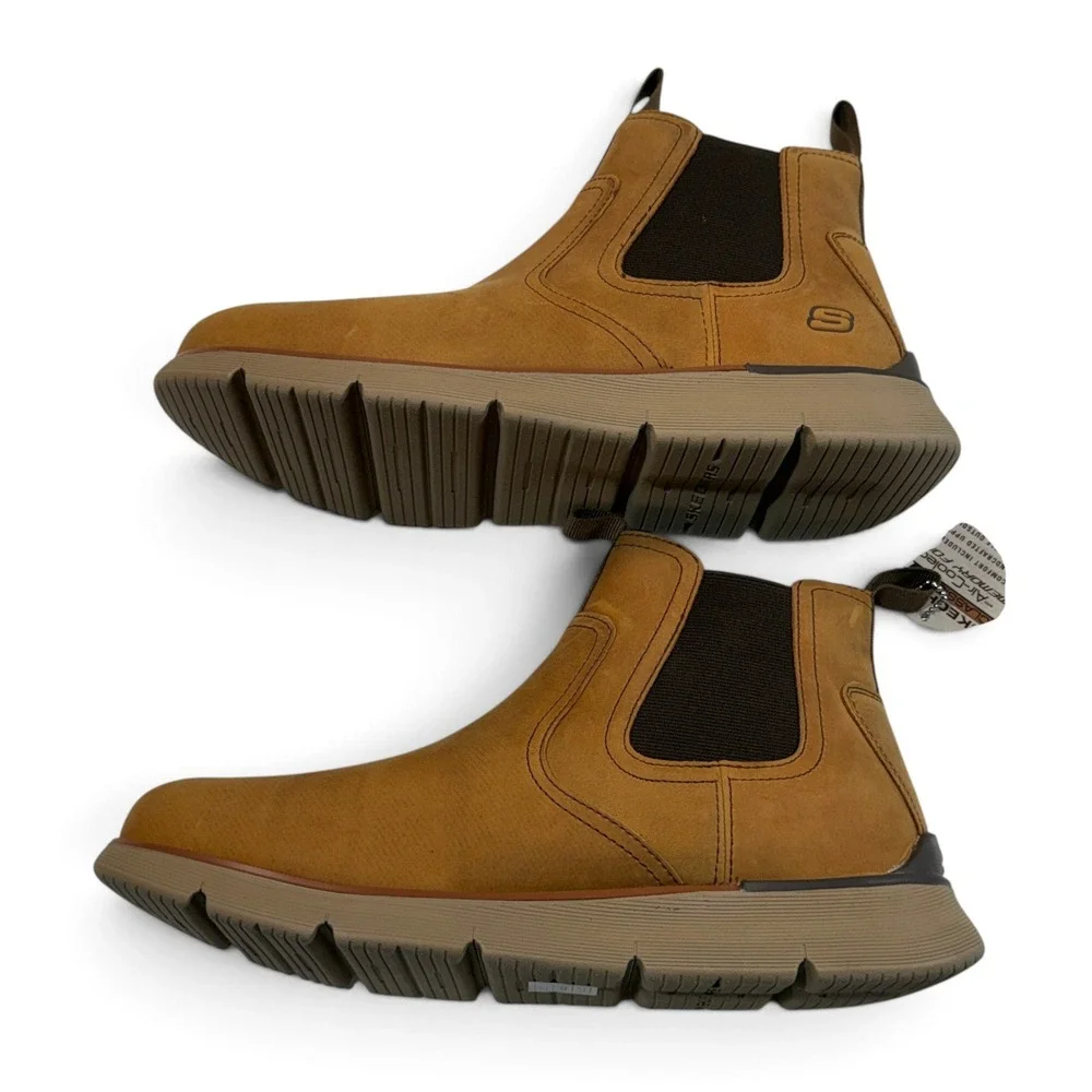 Skechers Augustino Paulo Mens 9.5 Chelsea Boots Light Brown Leather New